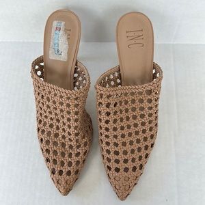 Size 9.5 I.N.C woven leather nude mules